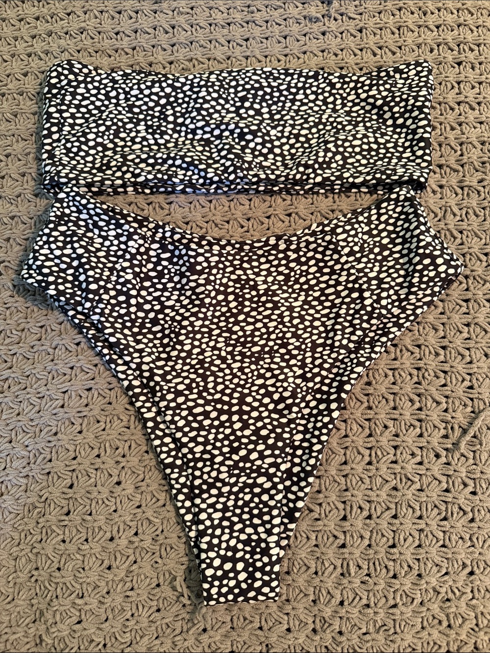 Amazon Black and White Speckled Bandeau Bikini Set